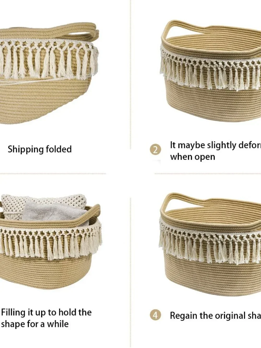 Large Woven Cotton Rope Tassel Storage Basket Bohemian 17x14